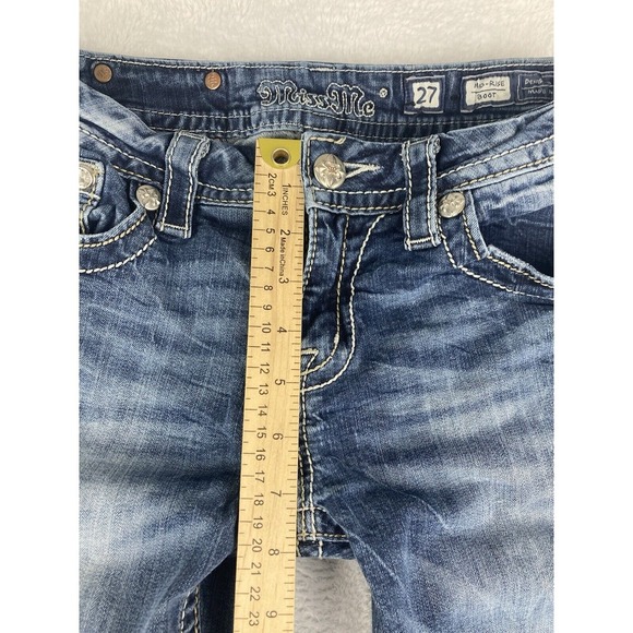 Miss Me Jeans Women's Bootcut Blue Raw Hem Size 27 (Modified‎ Length) - Picture 6 of 15